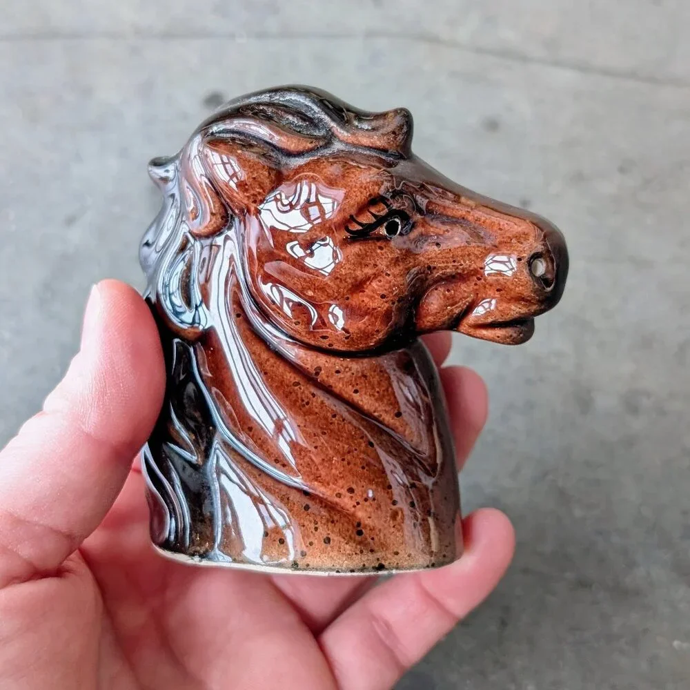 Vintage Made in Japan Brown Ceramic Horse Salt and Pepper Shakers